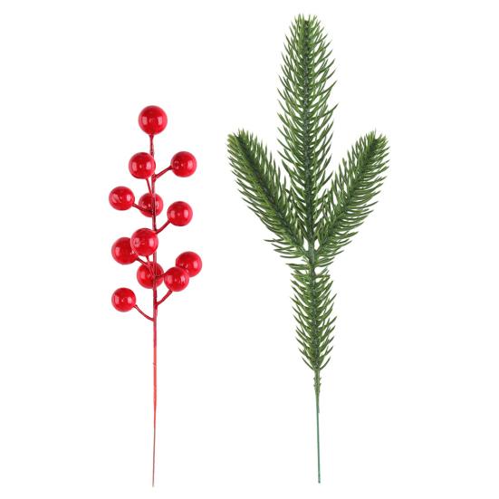 Рождественские сосновые ветки с красными ягодами Искусственные стебли зелени для дерева Цветочные композиции Домашний офис Праздничное украшение для центра стола