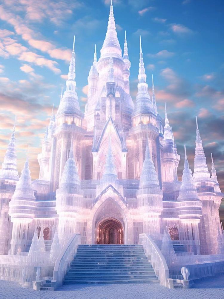 DIY 5D Полная круглая алмазная вышивка Замок Картина Дом Мозаика Вышивка крестом Пейзаж Зимняя картина Украшение