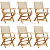 VidaXL Chaises de jardin pliantes lot de 6 beige rotin et bois massif, siège de jardin, chaise de patio, chaise à manger de 3214563