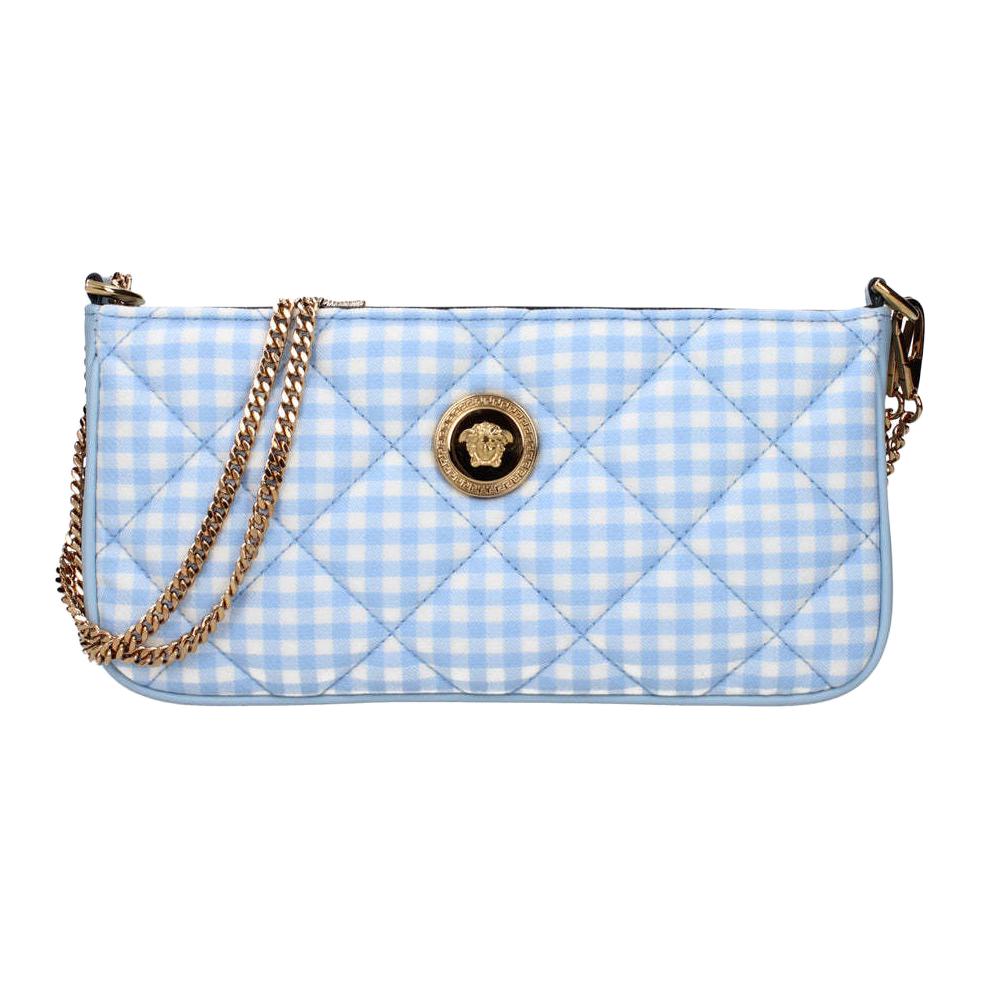 Versace Logo Fabric And Leather Mini Shoulder Bag Women shoulder bag Light-Blue 10155411A139842VE7V