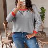 2026 European and American autumn women's striped t-shirt large size top casual sweater