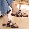 Fashion Comwarm Women's Slide Sandals Casual Cork Footbed Platform Sandals Open Toe Leopard Slides With Adjustable Buckle Flat Sandals