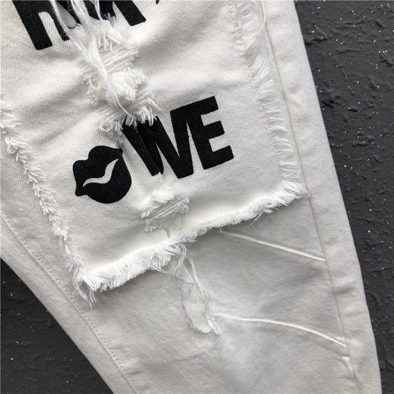 Модные женские повседневные джинсы шаровары с буквенным принтом в стиле пэчворк свободные джинсы