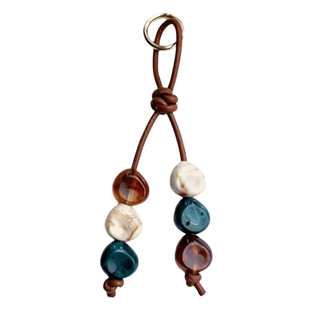 Cord Resin Beaded Keychain Lightweight Key Pendant Vintage Braided Keyring Office