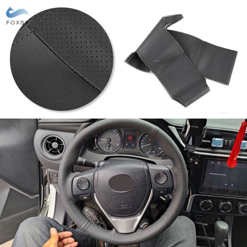 Car Accessories Braid Steering Wheel Black Leather Cover Hand Sewing For Toyota E'Z RAV4 Auris Corolla iM 2017 Scion iM