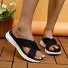 Knitted Slippers Women 2024 Summer Large Size Slides Women Soft Surface Double Strap Cross Flip Flops Mesh Sandals Shoes Women