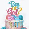 Glitter Boy or Girl Cake Toppers Gender Reveal Party Cake Decorations Pink Blue He or She Supplies Birthday Party Cake Flags
