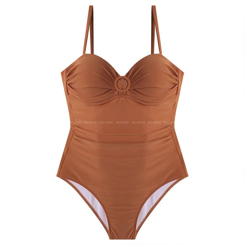 Special offer] 1011ins solid color pure desire wind one-piece triangle gathering vacation swimsuit