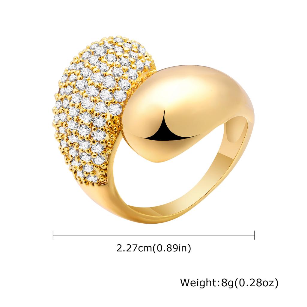 Vnox Waterdrop Ends Ring for Women Girls, Glossy Semi Round Gold Plated Metal Finger Band, Stackbale Fashion Rings