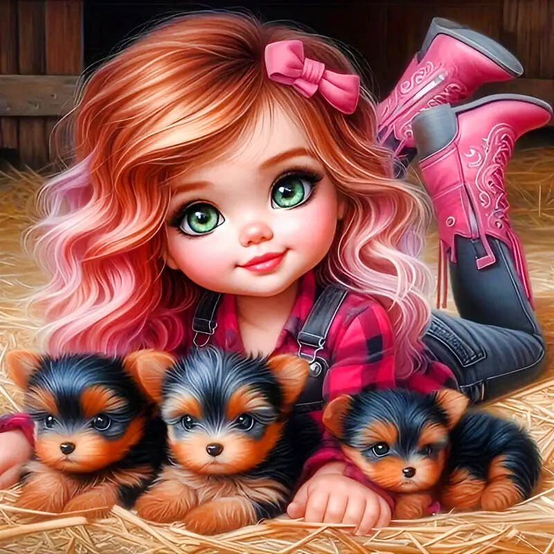 Алмазная мозаика своими руками Портрет Девочка Полная Круглая Алмазная Мозаика Животное Собака Новая Коллекция Настенный Декор Набор для Рукоделия