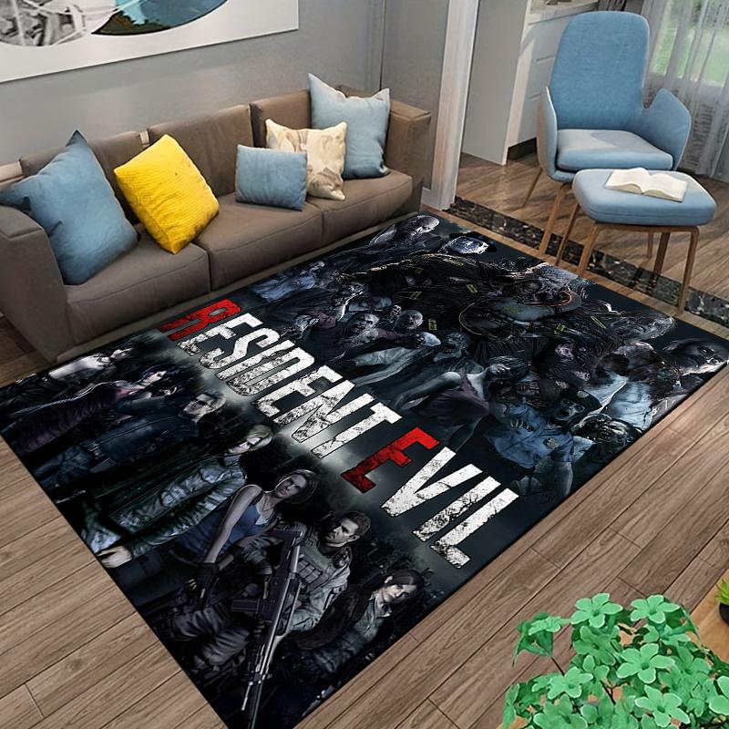 "Ковер в тематике Resident Evil с узором из зомби и персонажей" Подходит для использования в качестве противоскользящего коврика для гостиной, спальни, диванов