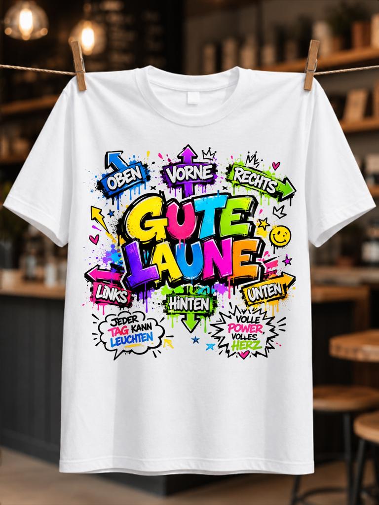Gerunisex Gute Laune Energetic Graffiti Lettering With Jeder Tag Kann Leuchten Text Hearts Sparks And Unisex All Tshirt
