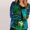 Spring Autumn Women Sequin Coat Green Bomber Jacket Long Sleeve Zipper Streetwear Tunic Loose Casual Basic Lady Outwear