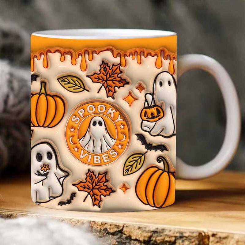 Spooky Ghost Pumpkin Coffee Mug Halloween Goth Occult Witch Ceramic Tea Milk Mug Outdoor Work Camping Cups And Mugs