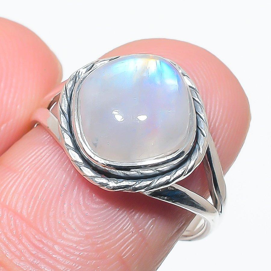 Подарочное кольцо из натурального радужного лунного камня 925 пробы из твердого серебра S.7 o9a39