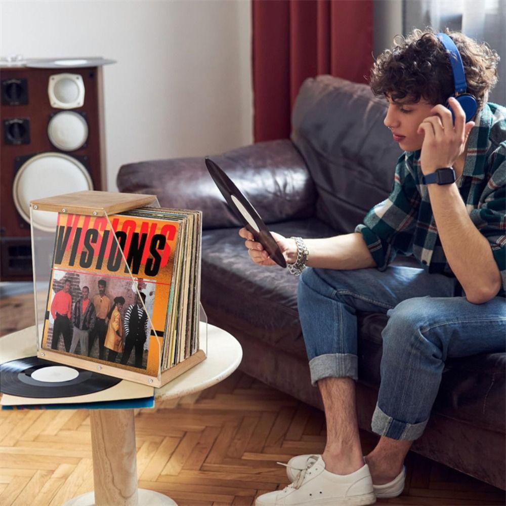 Stable Structure Wooden Record Holder Solid Wood Vinyl Display Stand Desktop Decoration