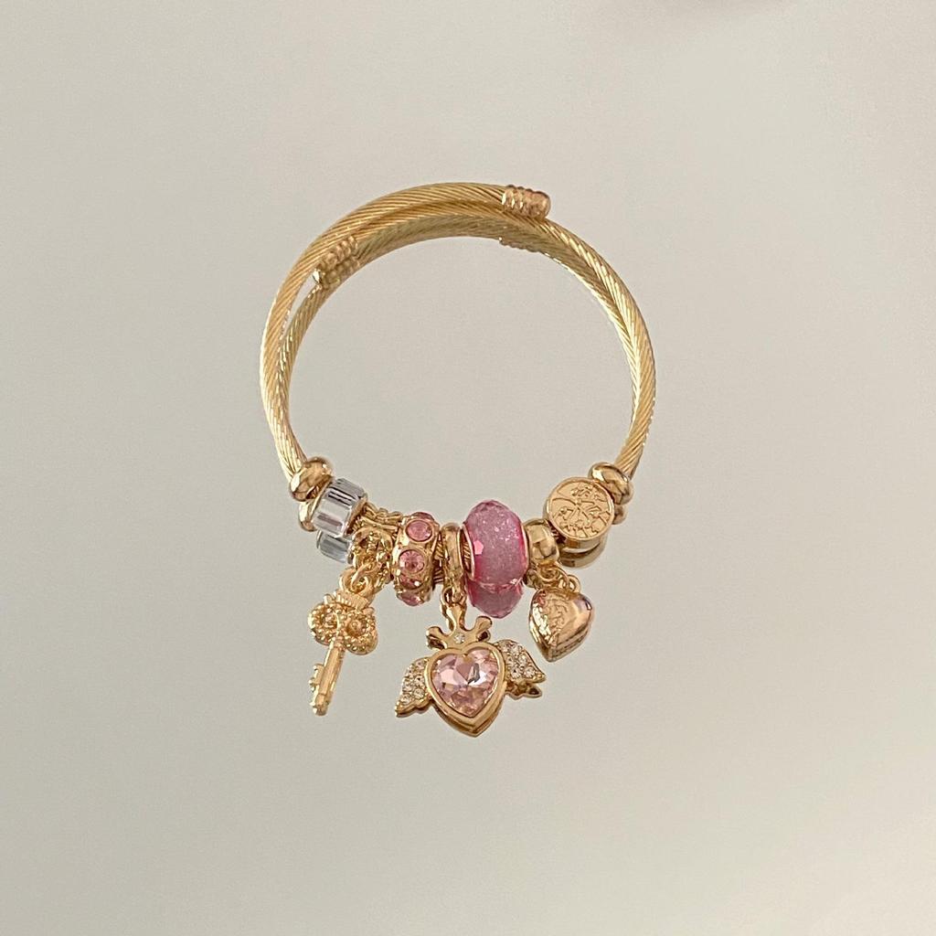 Европейский и американский DIY Подвеска в виде ангельских крыльев и сердца Регулируемый браслет из нержавеющей стали