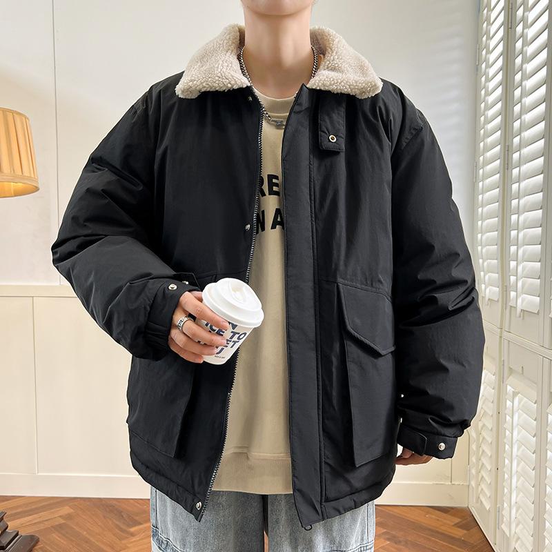 Зимняя куртка-пуховик мужская с лацканами из овечьего пуха, короткая, с толстыми лацканами