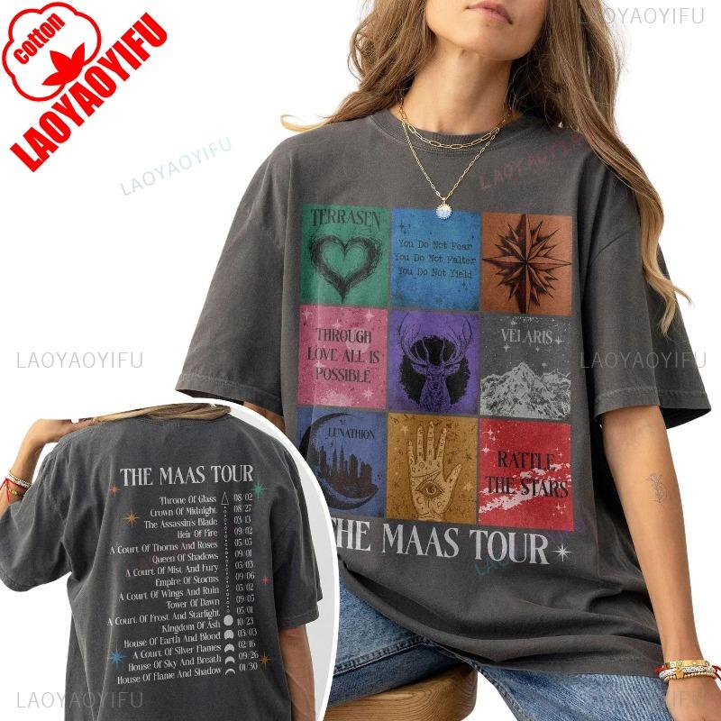 Сара Дж. Маас SJM Мерч Мировой Тур Футболка Престол Стекла Атрибутика Фаната Сумерки Мода Повседневный Комфорт Хлопковые Футболки