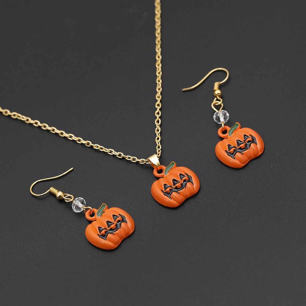 Trendy Pumpkin Pendants Earrings Dripping Oil Jewelry set Halloween Jewelry Accessories
