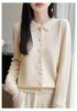 Autumn/Winter Wool Knit Polo Neck Cardigan - Women's Long Sleeve Hollow Crochet Loose Outerwear