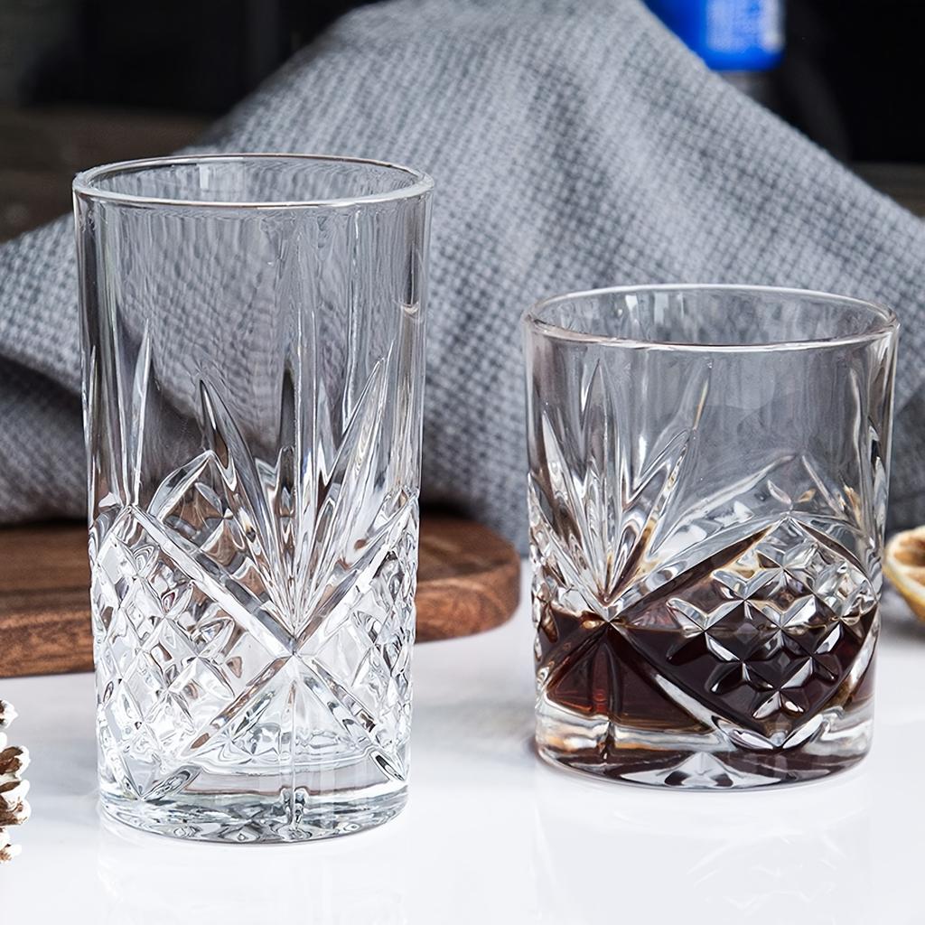 6pcs Whisky Glasses 11.83oz Whisky Glass Vintage Stylish Glassware For Scotch Bourbon Whisky Cocktail Cognac Vodka Gin Tequila Liquor Home Decor Home