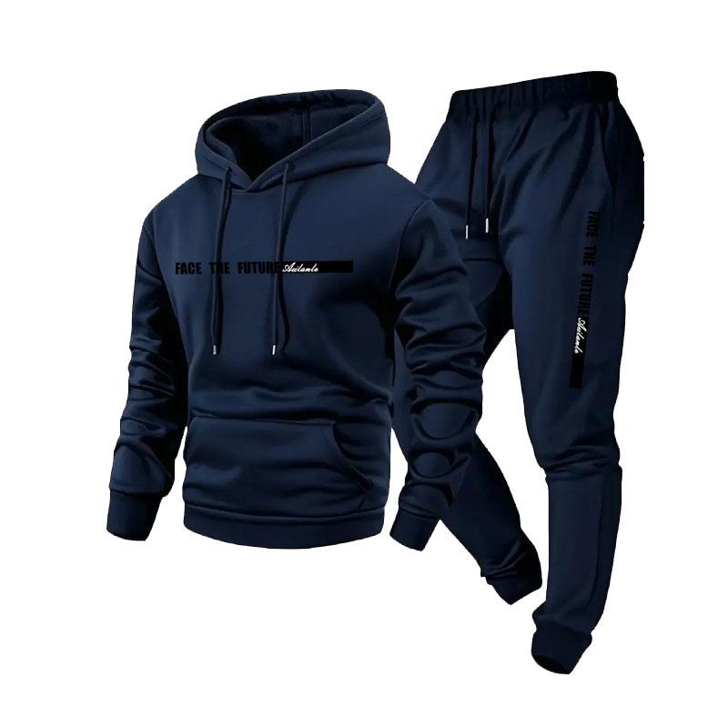 Men's Letter Print Hoodie Set - Fleece Lined Sweatsuit with Jogger Pants, Streetwear Casual 2 Piece Outfit
