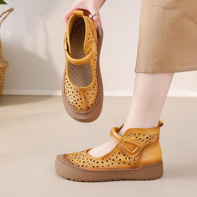 Модные новые роскошные ботинки с вырезами женские из коровьей кожи на плоской подошве элегантные женские туфли с высоким голенищем женские неглубокие ботильоны на липучке на щиколотке осень