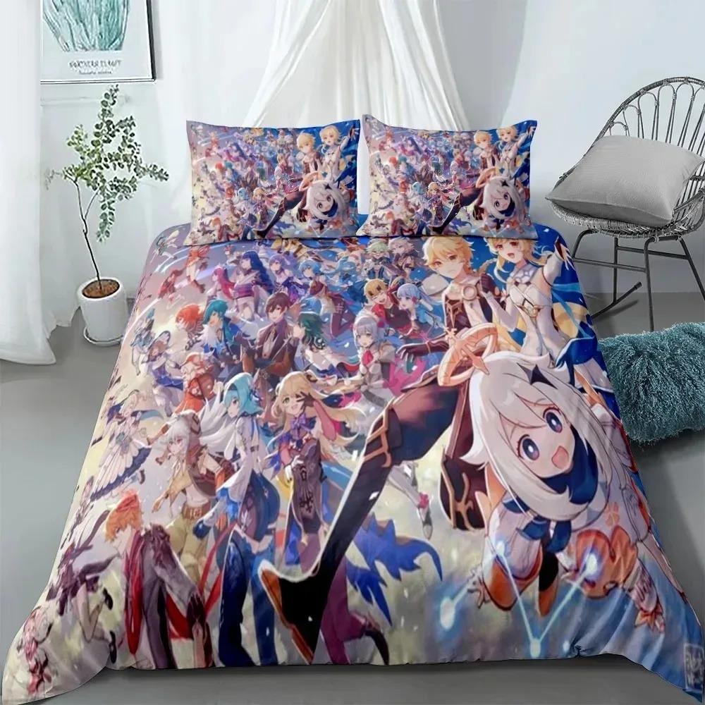 Hot Sale Anime G-Genshin Impac Bedding Set Duvet Cover Pillowcase Youth Kids Girl Boys Birthday Bedroom Decoration Full Size