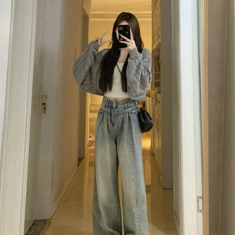 Grey Thin Hollowed-out Sunscreen Knitted Cardigan Women's Summer Top High-end Outer with Solid Color Blouse Short Shawl