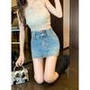 Женская джинсовая юбка А-силуэта с высокой талией, винтажная варка, эффект потертости, короткая/миди, летняя