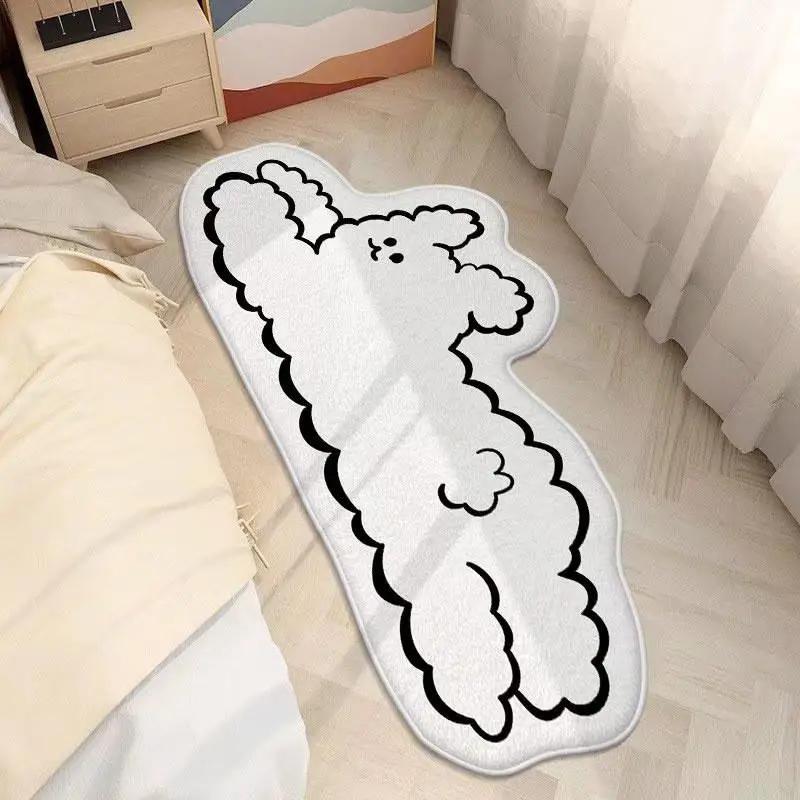 Simple White Dog Shaped Bedside Rug, Cozy Plush Non-slip Mat, Washable Cute Floor Carpet For Indoor Bedroom Entryway