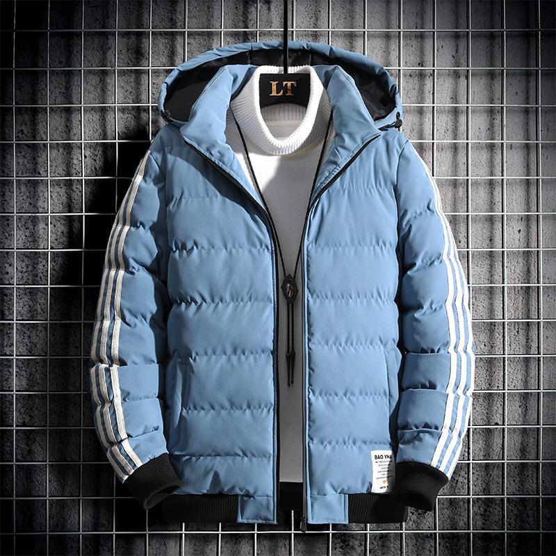 Cotton-padded Men Winter Korean Version Trend Three Bars Fashion Casual Warm Hooded Cotton-padded Men Large Size Coat Men