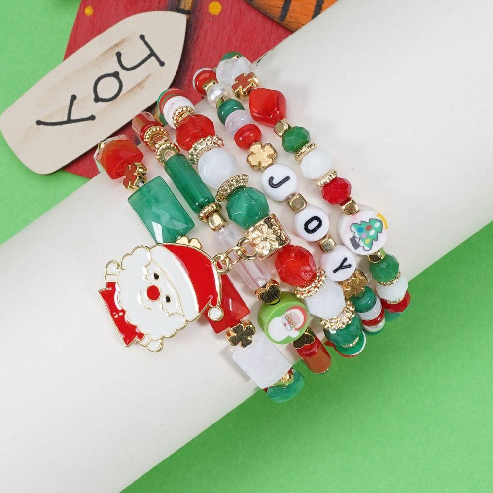 5Pcs Snowman Christmas Bracelet Multi-Layer Stacking Rope Chain Bangle Beaded Bracelet Gifts