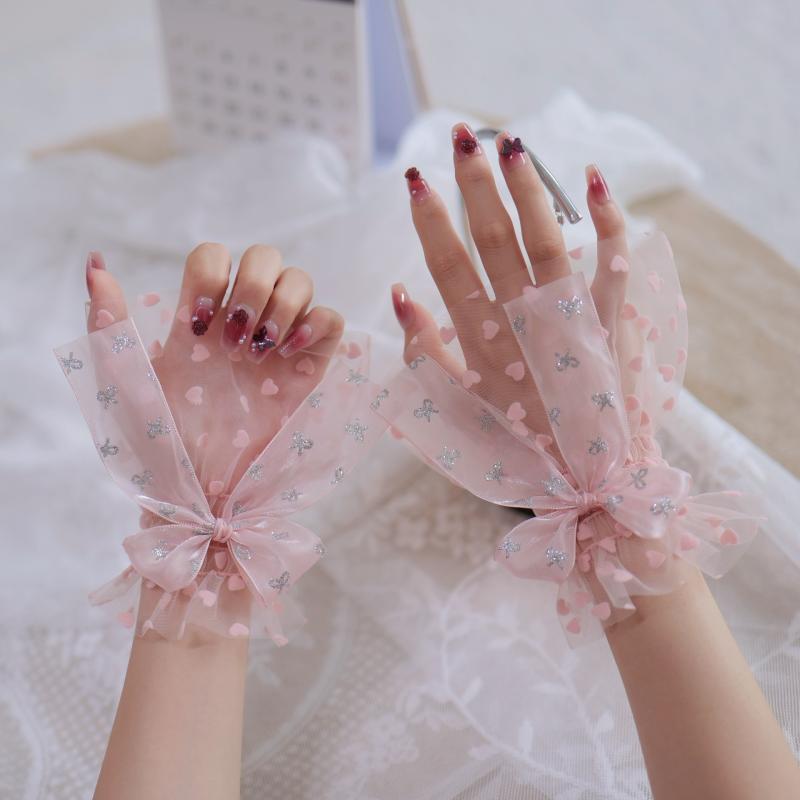 1 Pair Nail Art Tulle Photo Bow Glove Fake Pleated Cuff Manicure Photography Props Nail Tips Display Sleeve Accessories