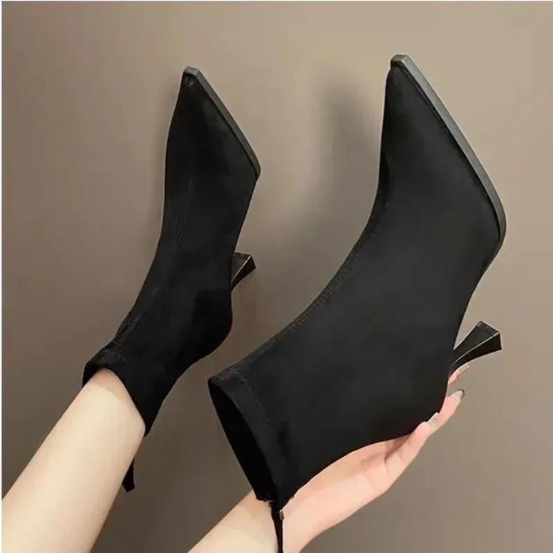 High Heels Ankle Boots Women Leopard Pointed Toe Shoes Winter New Trend Chelsea Snow Botas Pumps Fashion Sexy Zapatos Mujer
