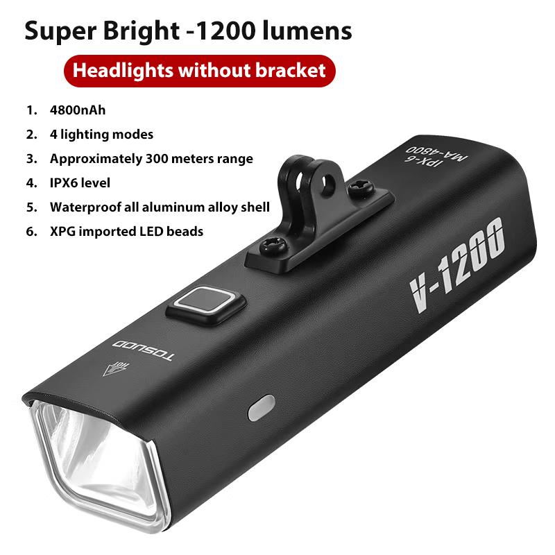 TOSUOD Bicycle Light 1000/1200/1500 Lumen Bike Headlight Power Bank Flashlight Handlebar USB Charging MTB Road Highlight 7