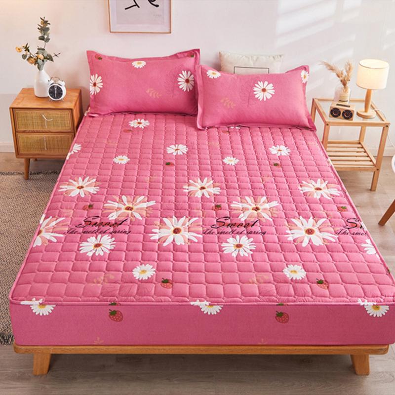 Thicken Quilted Bedspread Elastic Sheets Cotton Soft Bedding Sheet Mattress Cover Non-slip Sheet Dust Cover Fitted Sheet Mattress Topper