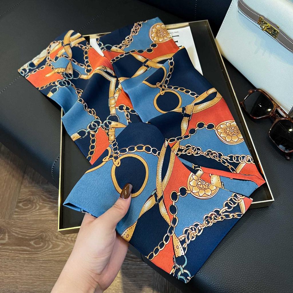 New small scarf thin and narrow strip printed silk scarf women's new streamer fashionable versatile professional decoration scarf scarf