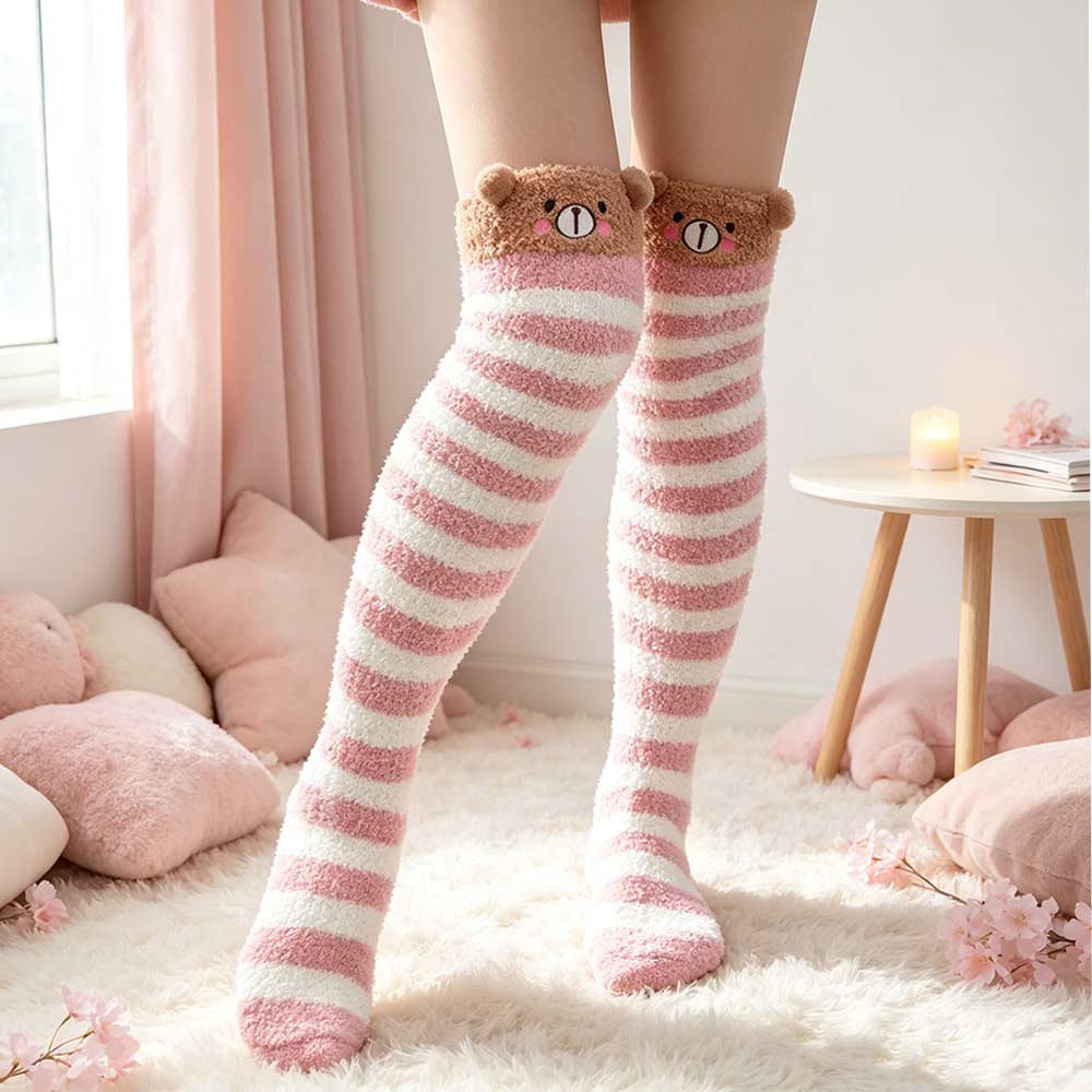 Girl Stockings Modeling Knee Lovely Cute Animal Sock Long Thigh High Warm Socks Striped Winter