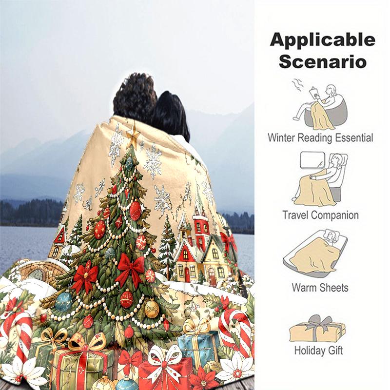 Christmas Village Festive Scene Tree Presents Blanket Sofa Blanket Home Decor Air Conditioning Blanket Sheet Bedroom