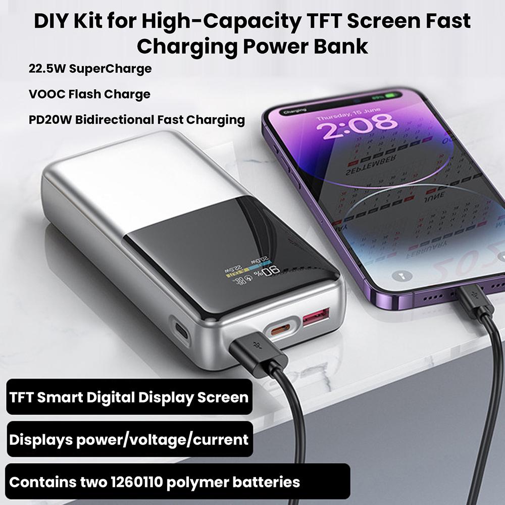 DIY Power Bank Main Board 11.1W Fast Charging Module 1.96'' TFT Display PD QC FCP SCP VOOC For 1.7V Lithium Battery Type-C USB