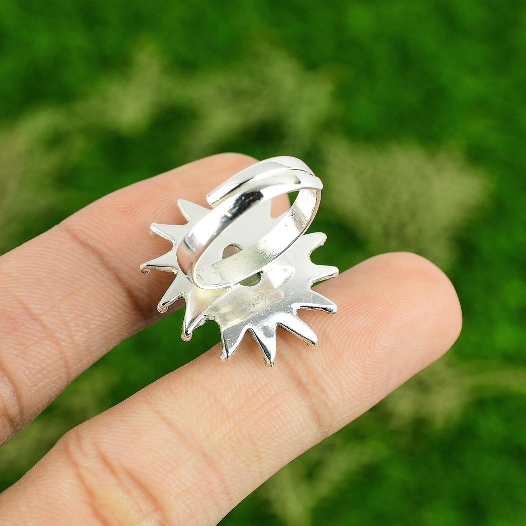 Wedding Gift For Her 925 Silver Natural Moonstone Solitaire Adjustable Ring