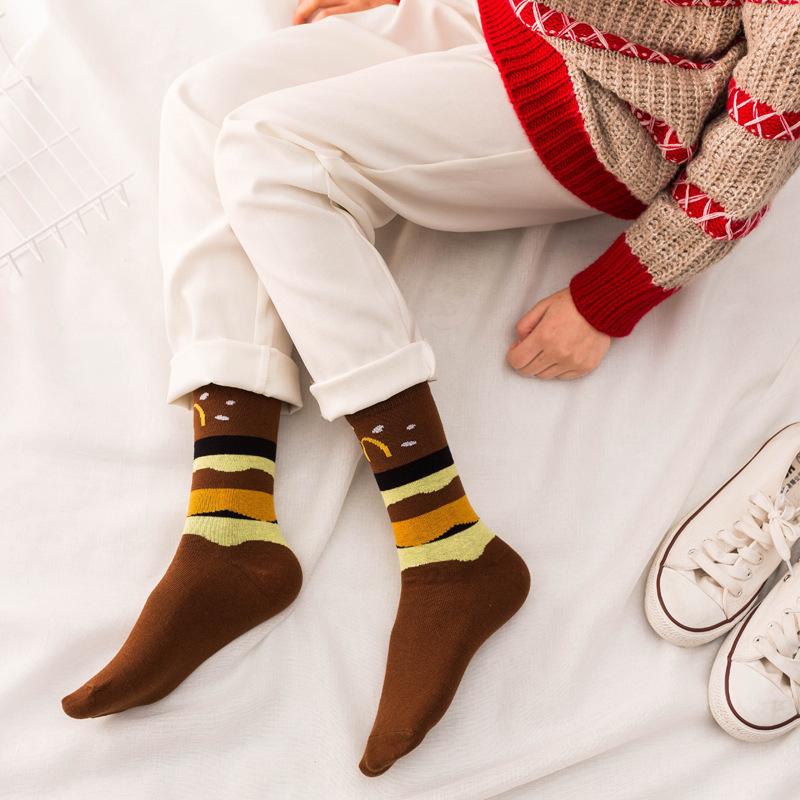 Funny Harajuku Women Casual Cartoon Fruit Sock Hot Sale Banana Avocado Lemon Egg Cookie Donuts Colorful Japanese Skateboard Sock