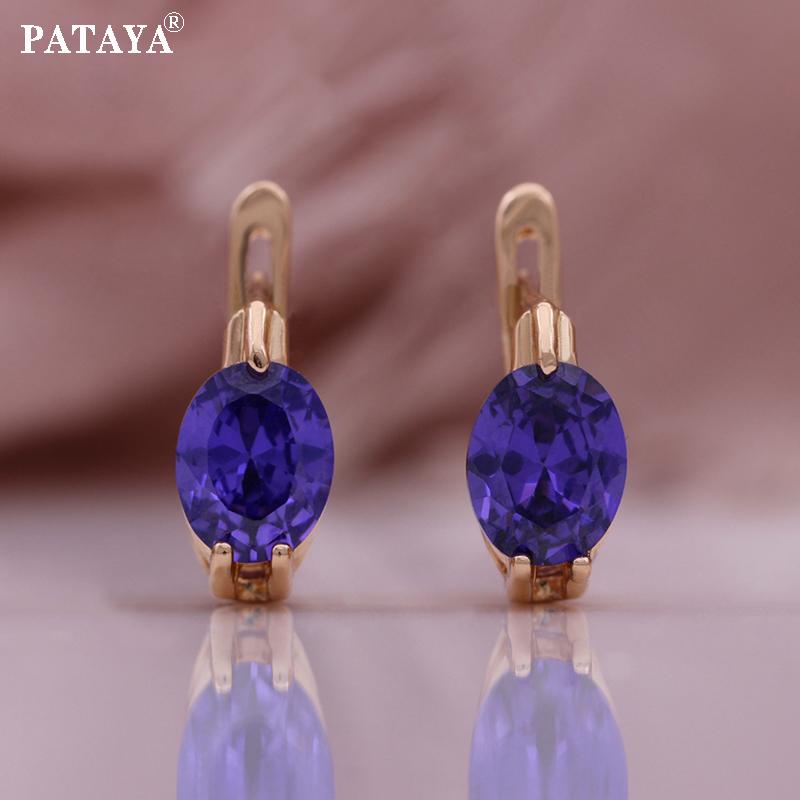 PATAYA Розовое золото Цвет Фиолетовый Искусственный Циркон Серьги Кольцо Кулон Ожерелье Тонкий Набор