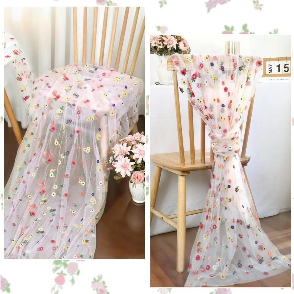 Colorful Flower Lace Tulle Runner Embroidery Daisy Floral Table Cover for Bridal Shower
