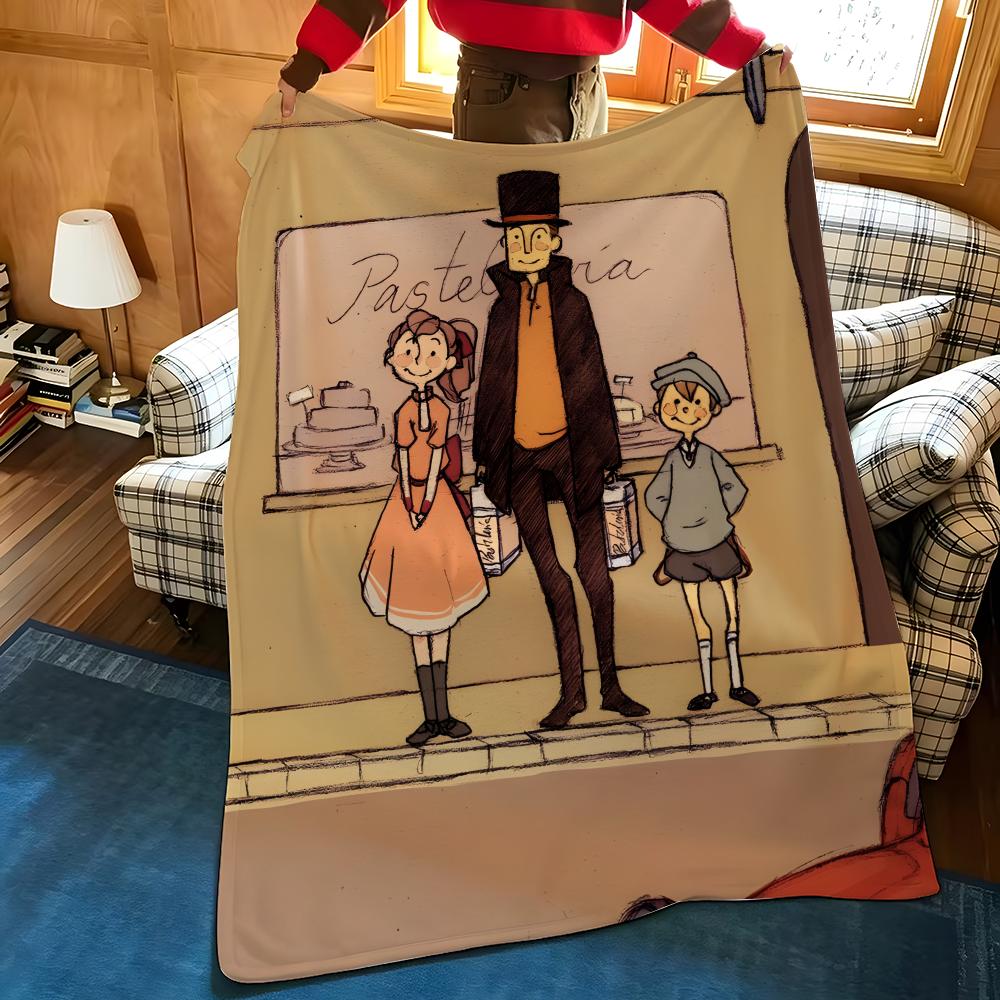 Игровое одеяло P-Professor L-Layton, Фланелевое, Уютный Принт, Портативное, Прочное, Машинная Стирка, Милое, Крутое