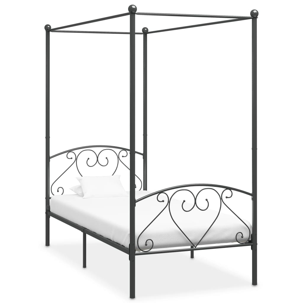 Canopy Bed Frame Gray Metal 100 x 200 cm