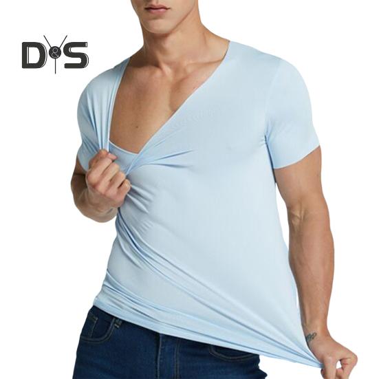 Мужские футболки Ice Silk, повседневная спортивная футболка с коротким рукавом, летняя дышащая влагоотводящая майка с V-образным вырезом