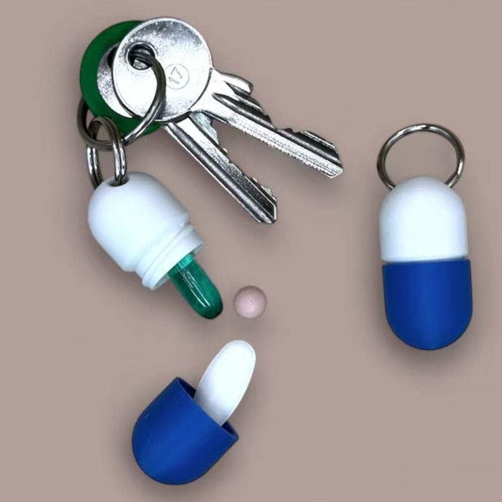 Capsule Shape Medicine Box Keychain Portable Mini Keychain Creative Pills Box